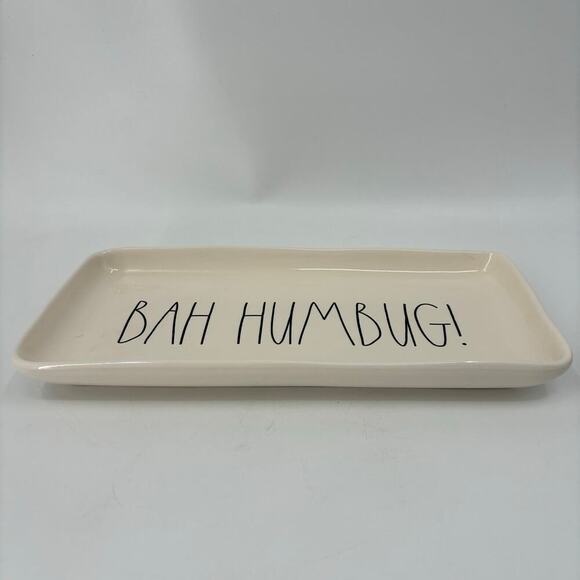 Rae Dunn Bah Humbug Serving Platter Tray Christmas Holiday Rectangle Plate Ivory - Picture 2 of 9